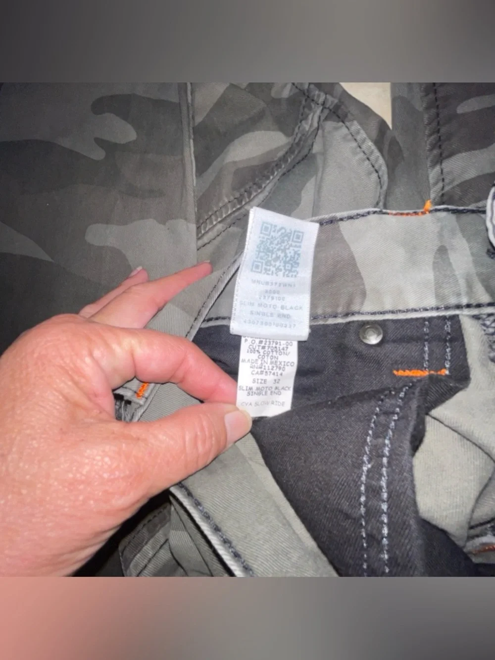 Men's True Religion Moto Skinny Fog Black T Orange Stitch Camo Jeans Pants 32